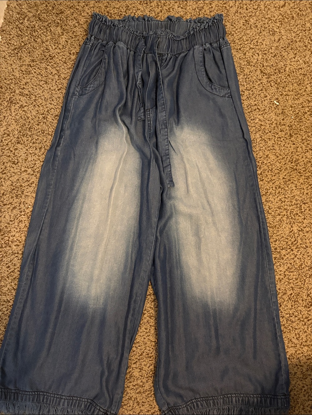 Wide Leg Drawstring Jeans - Blue